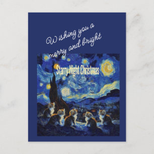 Weihnachtssternennacht Van Gogh Katzenliebhaber Feiertagspostkarte