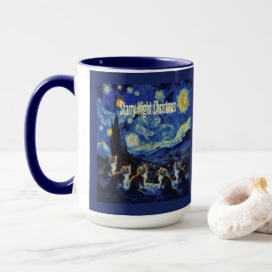Weihnachtssternennacht Van Gogh Katzenliebhaber Tasse