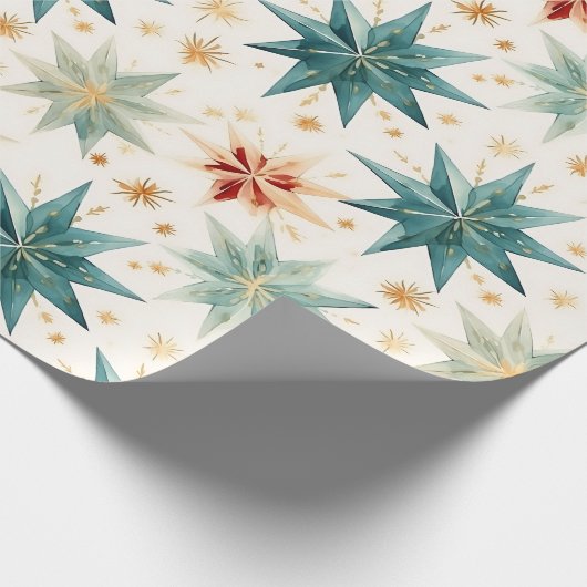 Weihnachtssternornamente Grün Gold Weihnachten Geschenkpapier (Ecke)