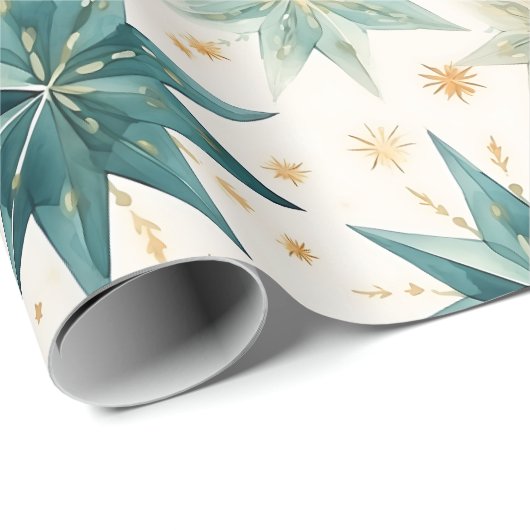 Weihnachtssternornamente Grün Gold Weihnachten Geschenkpapier (Rolleneckpunkt)