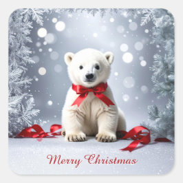 Weihnachtssticker Eisbär Quadratischer Aufkleber