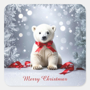 Weihnachtssticker Eisbär Quadratischer Aufkleber