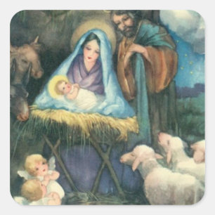 Weihnachtssticker im viktorianischen Stil Quadratischer Aufkleber