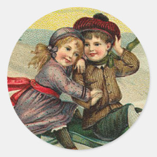 Weihnachtssticker im viktorianischen Stil Runder Aufkleber