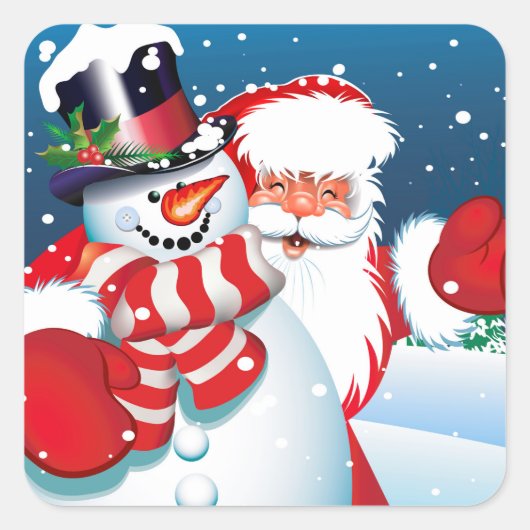 Weihnachtssticker & Snowman Quadratischer Aufkleber (Vorderseite)