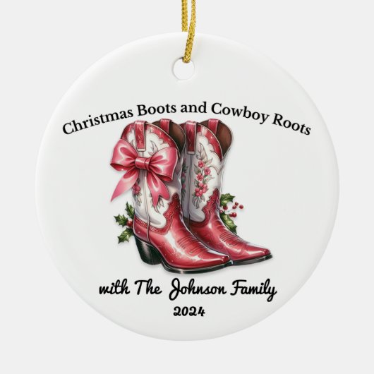 Weihnachtsstiefel und Cowboy Roots Keramik Ornament (Vorne)