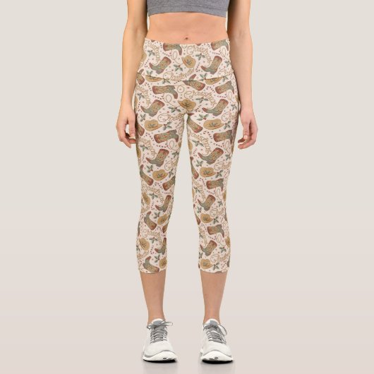 Weihnachtsstiefel und Hatter-Muster im Western Capri Leggings (Vorderseite)