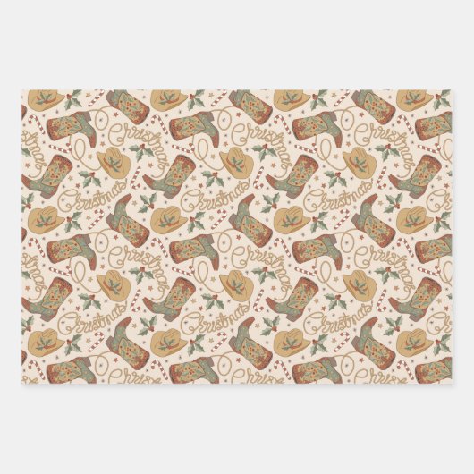 Weihnachtsstiefel und Hatter-Muster im Western Geschenkpapier Set (Vorderseite 2)