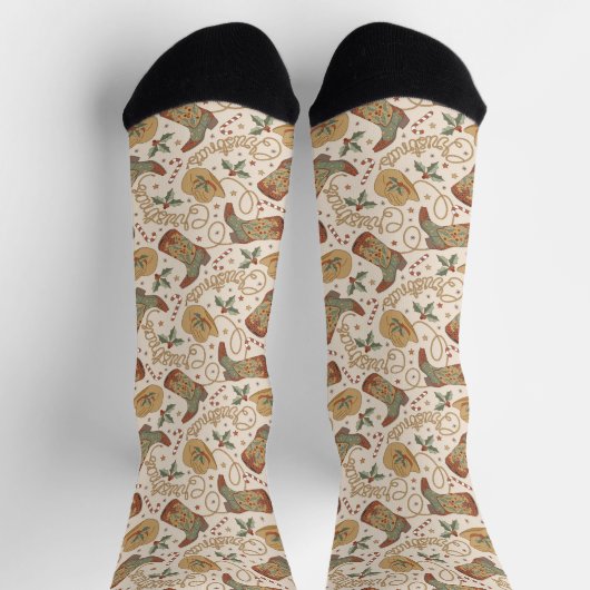 Weihnachtsstiefel und Hatter-Muster im Western Socken (Oben)