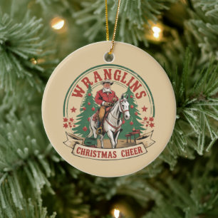 Weihnachtsstimmung Cowboy Santa Pferd Reiten Keramik Ornament