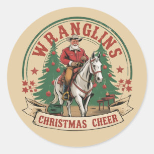 Weihnachtsstimmung Cowboy Santa Pferd Reiten Runder Aufkleber
