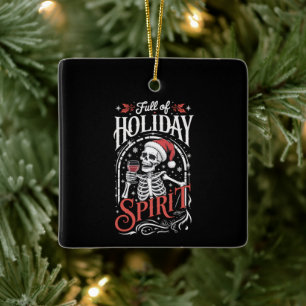 Weihnachtsstimmung pur Xmas-Skelett trinkt Wein Keramikornament