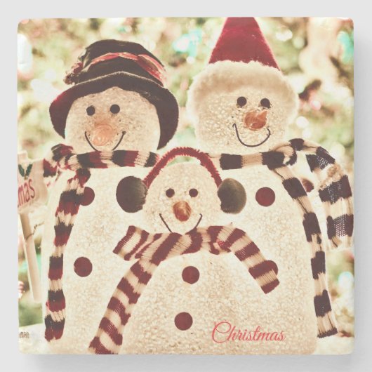 Weihnachtsstimmung Schneemann-Feier Steinuntersetzer (Vorderseite)