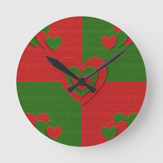 WeihnachtsStoffherzen Liebe rot Runde Wanduhr (Vorderseite)