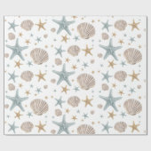 Weihnachtsstrand an der Küste Seashells Starfish H Geschenkpapier (Flach)