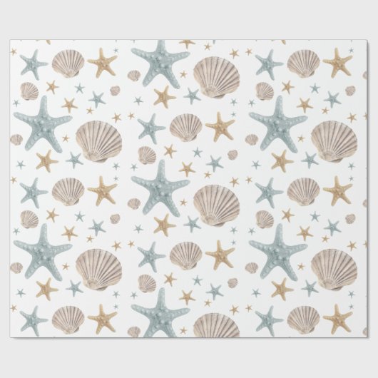 Weihnachtsstrand an der Küste Seashells Starfish H Geschenkpapier (Flach)