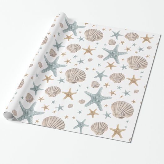Weihnachtsstrand an der Küste Seashells Starfish H Geschenkpapier (Ungerollt)