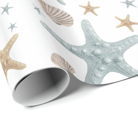 Weihnachtsstrand an der Küste Seashells Starfish H Geschenkpapier (Rolleneckpunkt)