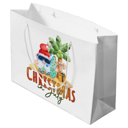 Weihnachtsstrand Große Geschenktüte (Rückseite Schrägansicht)