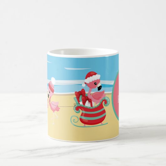 Weihnachtsstrand Rosa Flamingo Kaffeetasse (Mittel)