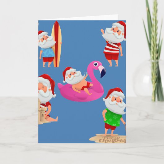 Weihnachtsstrand Santa Claus Urlaub Einladung (Vorderseite)