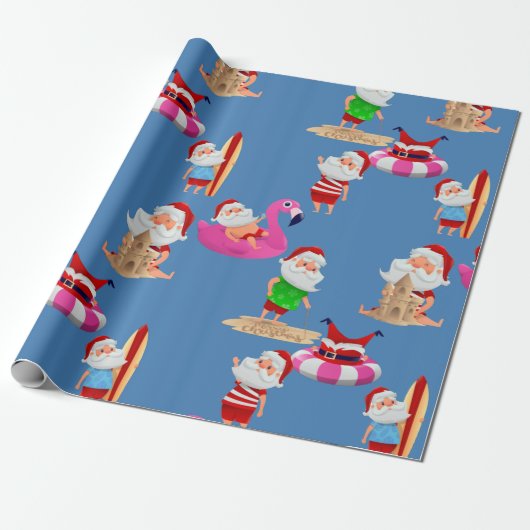 Weihnachtsstrand Santa Claus Urlaub Geschenkpapier (Ungerollt)