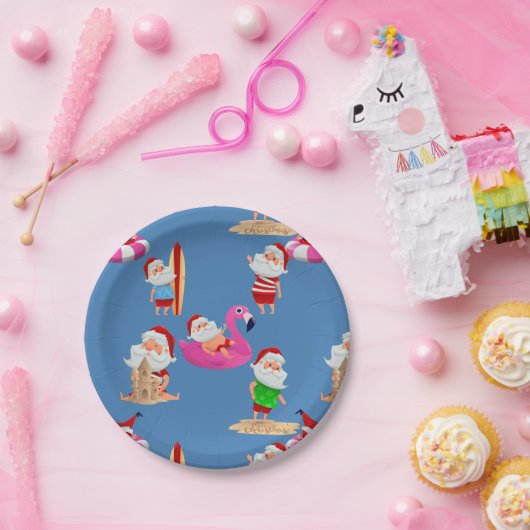 Weihnachtsstrand Santa Claus Urlaub Pappteller (Party)
