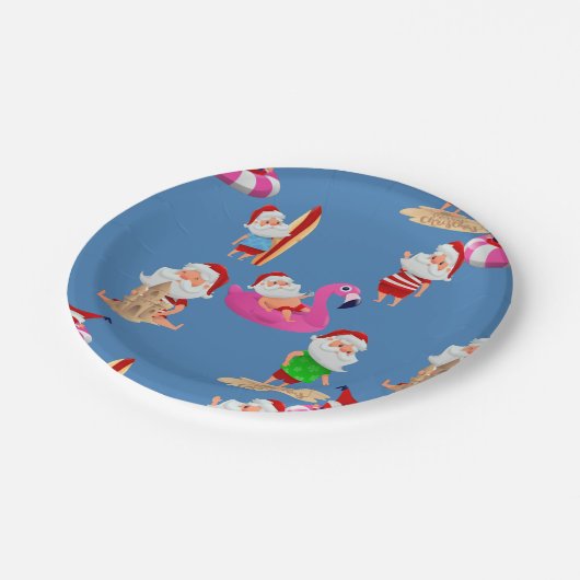 Weihnachtsstrand Santa Claus Urlaub Pappteller (Schrägansicht)