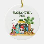 Weihnachtsstrand Santa Flamingo Keramik Ornament (Vorne)