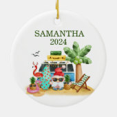 Weihnachtsstrand Santa Flamingo Keramik Ornament (Hinten)
