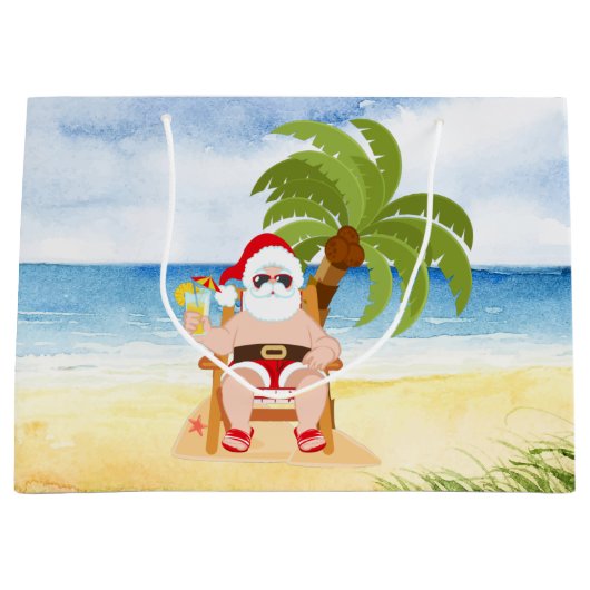 Weihnachtsstrand Santa Large Geschenktasche Große Geschenktüte (Vorderseite)