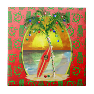 Weihnachtsstrand-Sonnenuntergang Fliese