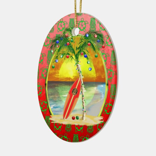 Weihnachtsstrand-Sonnenuntergang Keramikornament (Links)