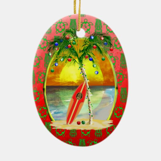 Weihnachtsstrand-Sonnenuntergang Keramikornament (Hinten)