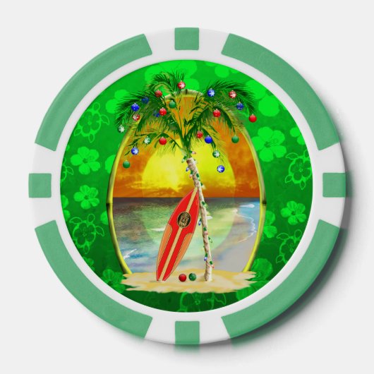 Weihnachtsstrand-Sonnenuntergang Pokerchips (Vorderseite)