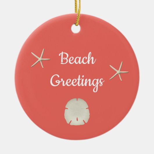 Weihnachtsstrand Starfish Sand Dollar Pfirsich Keramik Ornament (Vorne)