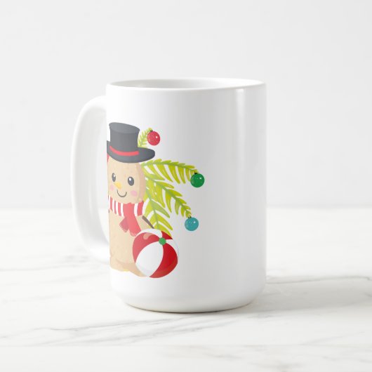 Weihnachtsstrand und Schneemann fügen Monogramm Kaffeetasse (Vorderseite Links)