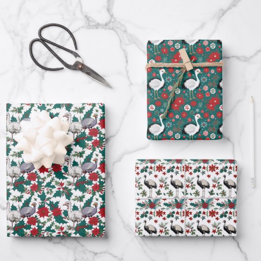 Weihnachtsstrauße und -poinsettias geschenkpapier set (Vorderseite)