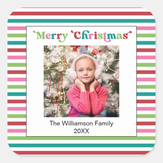 Weihnachtsstreifen am Hellen - Vorlage Quadratischer Aufkleber (Vorderseite)