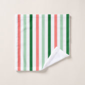 Weihnachtsstreifen auf Grün Badhandtuch Set (Waschlappen)