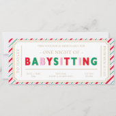 Weihnachtsstreifen Babysitting Gutscheinkarte Einladung (Vorderseite)