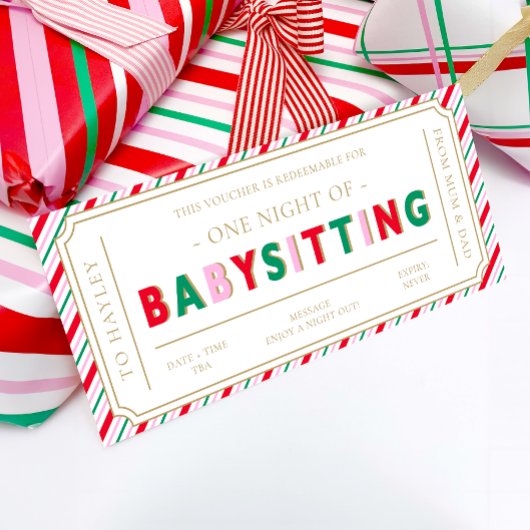 Weihnachtsstreifen Babysitting Gutscheinkarte Einladung