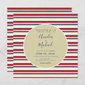 Weihnachtsstreifen Beige Red Navy Vintage Hochzeit Einladung (Vorne/Hinten)