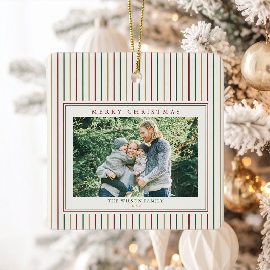 Weihnachtsstreifen Ein Foto Keramikornament