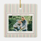 Weihnachtsstreifen Ein Foto Keramikornament (Rückseite)