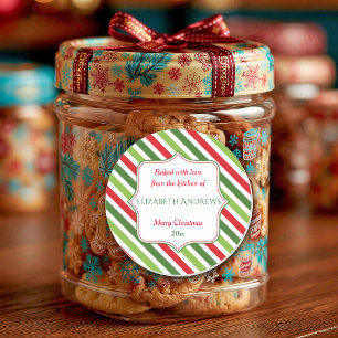Weihnachtsstreifen, gebacken mit Liebe, kundenspez Runder Aufkleber