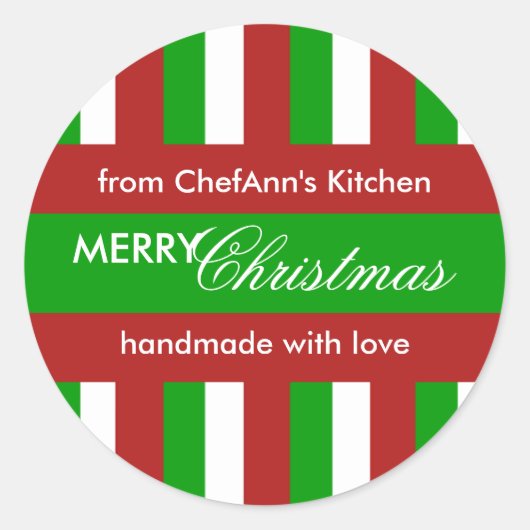 Weihnachtsstreifen grün Kitchenette Runder Aufkleber (Vorderseite)