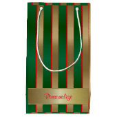 Weihnachtsstreifen in Gold, Grün und Rot Kleine Geschenktüte (Vorderseite)