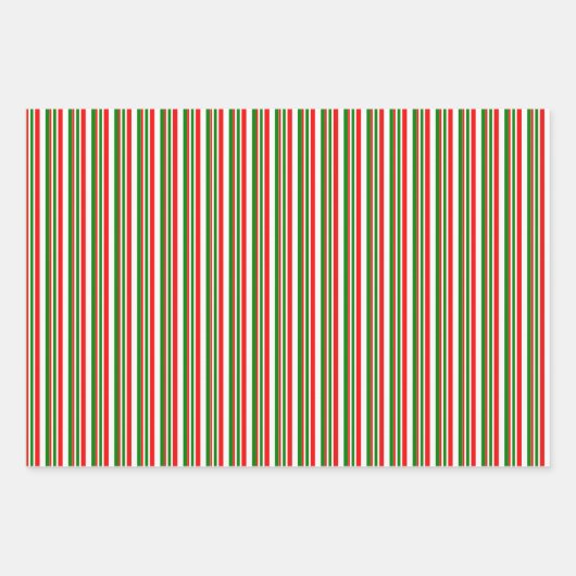 WeihnachtsStreifen in Rot, Weiß, Grün Geschenkpapier Set (Vorderseite)