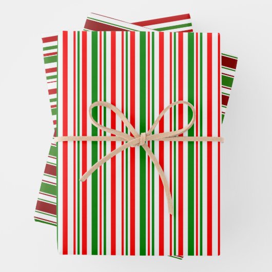 WeihnachtsStreifen in Rot, Weiß, Grün Geschenkpapier Set (Beispiel)